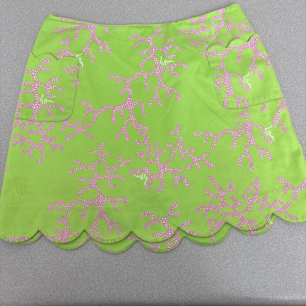 Lilly Pulitzer Coral Me Crazy Skort, Lime Green And Pink, Scalloped Hem, Size 2